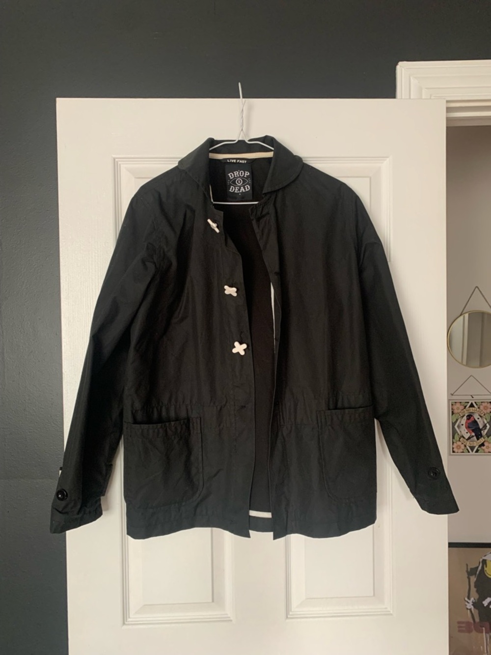 Drop Dead Men’s Black Raincoat for layering